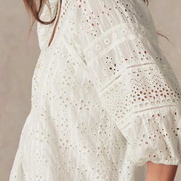 NWT Sundance "Eyelet Symphony" blouse in cream, small - Picture 3 of 8